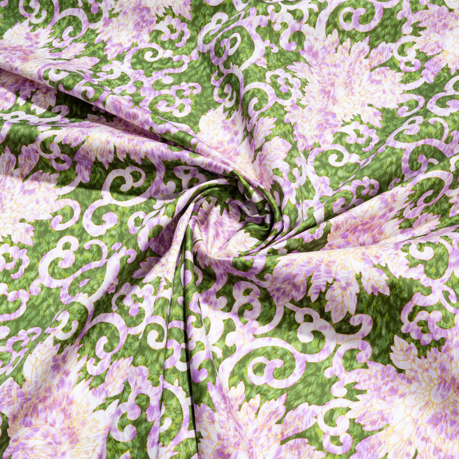 Purple & Green Floral Vision Printed Luxury Cotton (A 3.25m Piece)