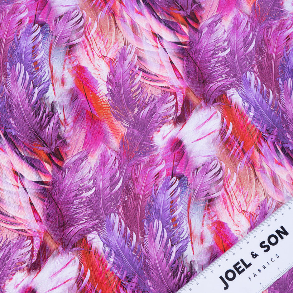 Pink & Lilac Feathered Leaf Printed Silk Twill