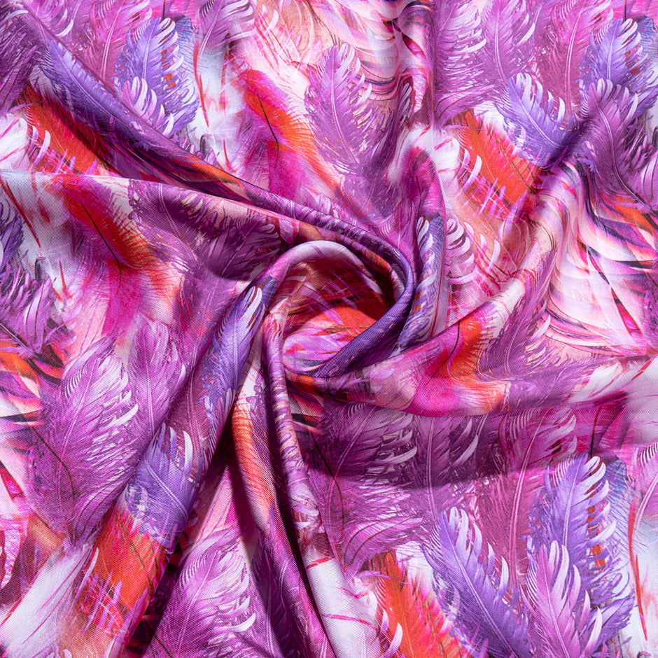 Pink & Lilac Feathered Leaf Printed Silk Twill