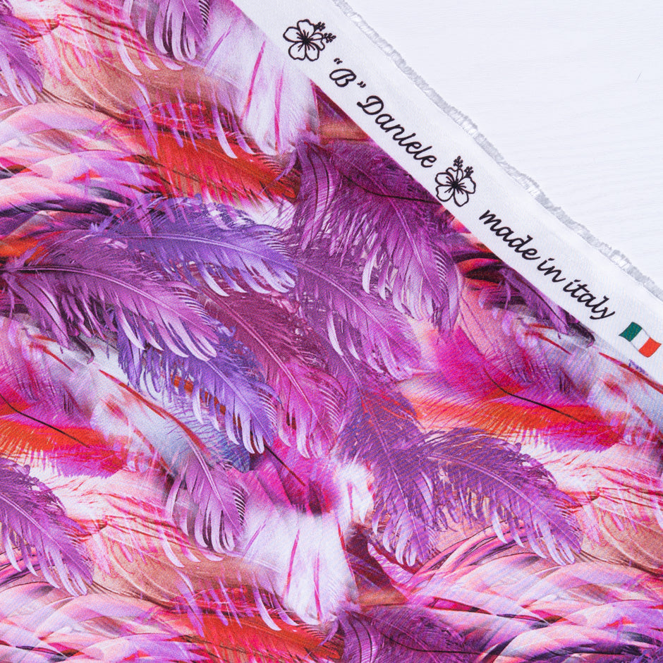 Pink & Lilac Feathered Leaf Printed Silk Twill