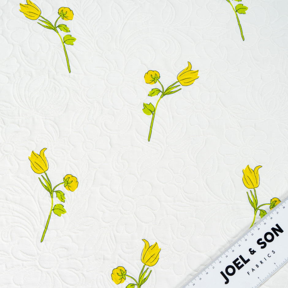 Yellow Tulip Printed Ivory Matelassé (A 2.75m Piece)