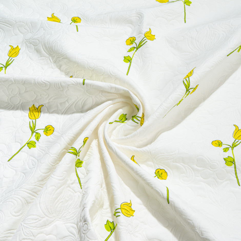 Yellow Tulip Printed Ivory Matelassé (A 2.75m Piece)