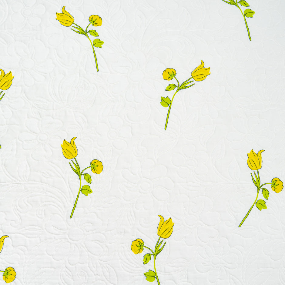 Yellow Tulip Printed Ivory Matelassé (A 2.75m Piece)