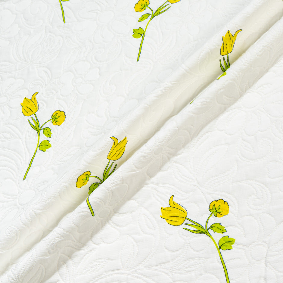 Yellow Tulip Printed Ivory Matelassé (A 2.75m Piece)