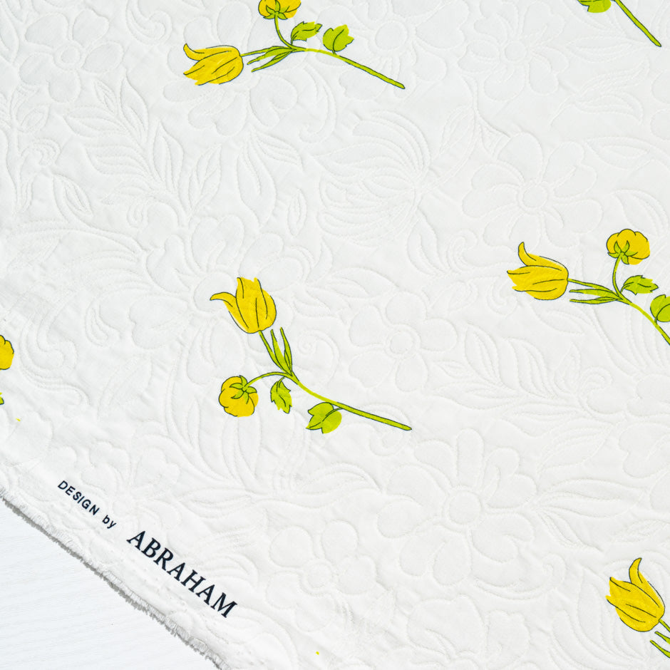 Yellow Tulip Printed Ivory Matelassé (A 2.75m Piece)