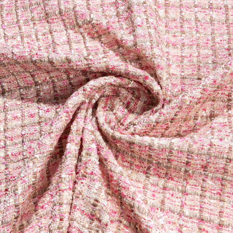 Pink, Beige & Cream Woven Microfibre Bouclé (A 1.65m Piece)