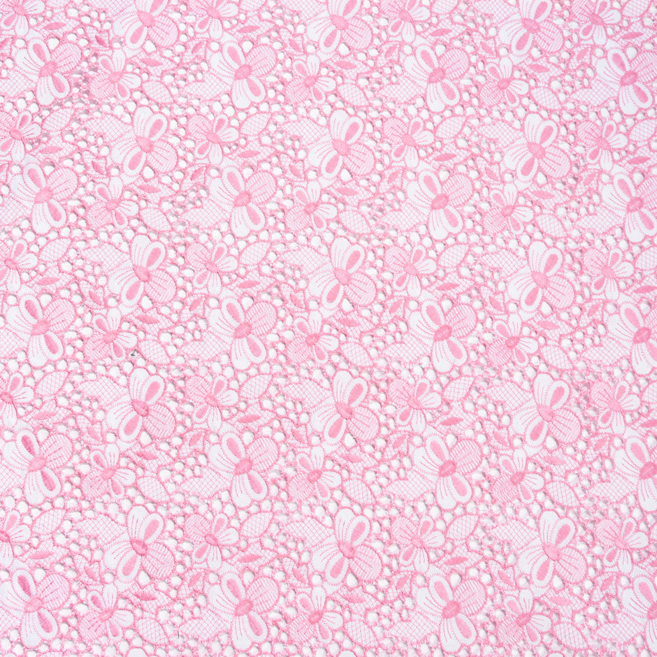 Candy Pink Floral Embroidered White Cotton