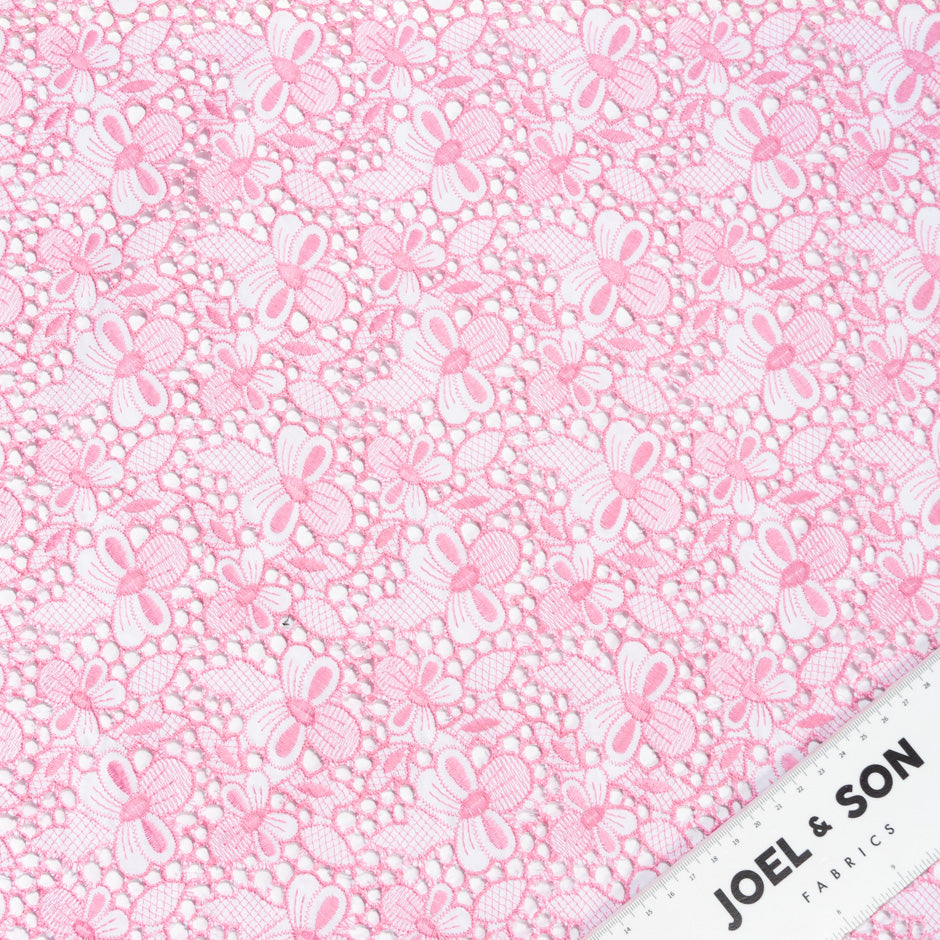 Candy Pink Floral Embroidered White Cotton