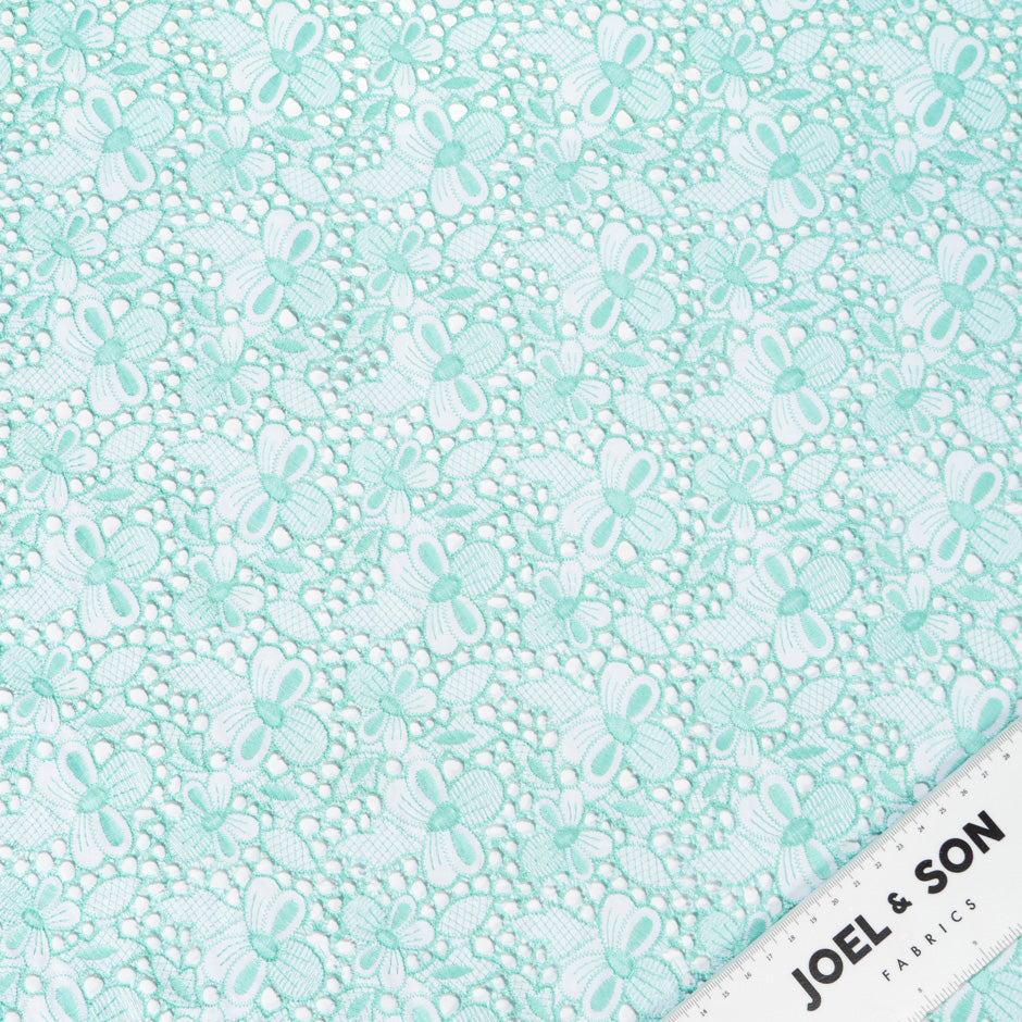 Mint Green Floral Embroidered White Cotton