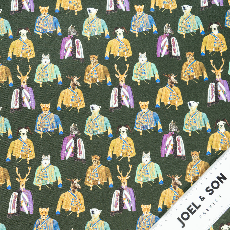 Wild Animal Printed Olive Green Pure Silk Twill