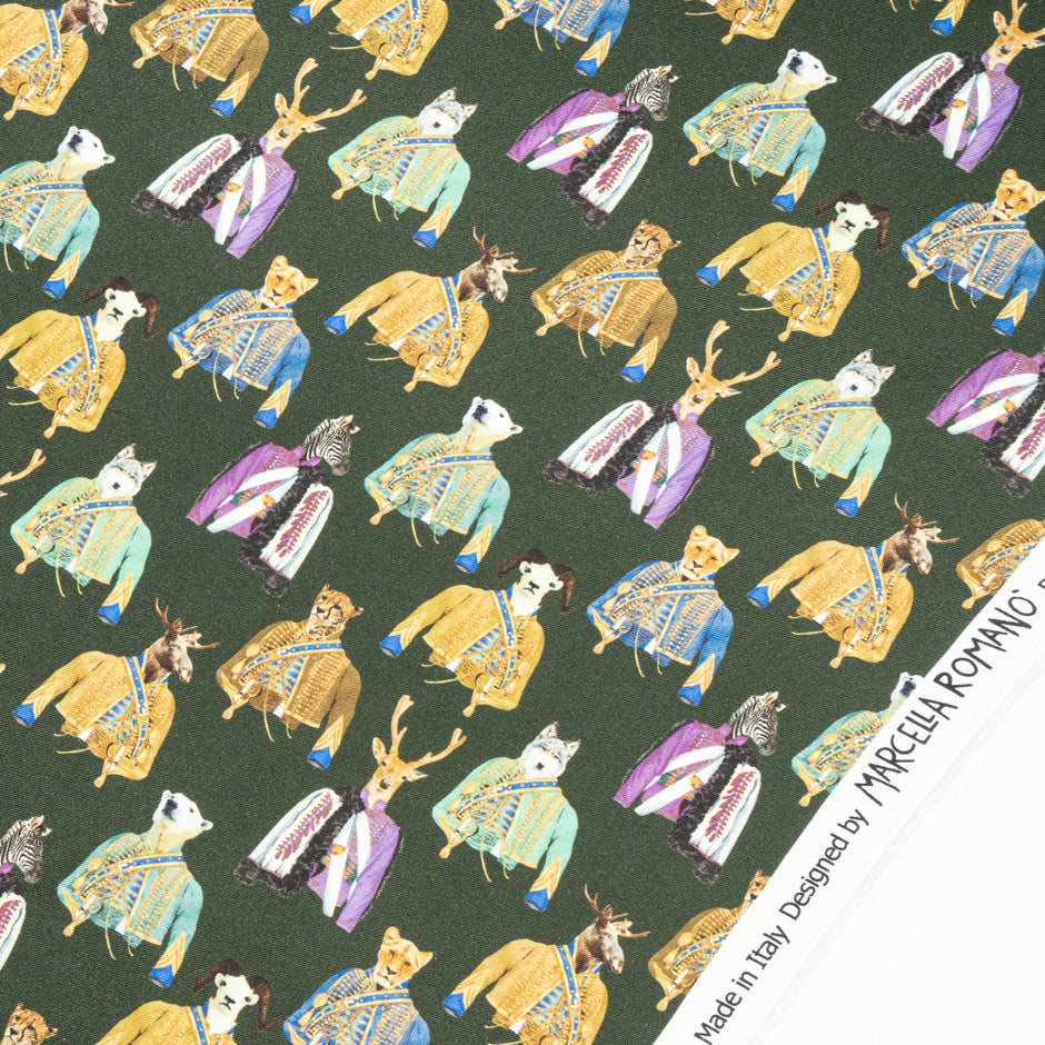 Wild Animal Printed Olive Green Pure Silk Twill