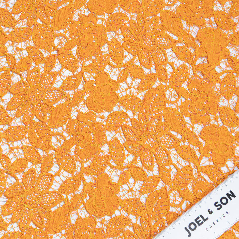 Deep Orange Floral Corded Guipure Lace