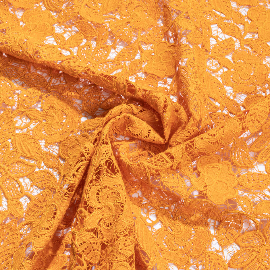 Deep Orange Floral Corded Guipure Lace