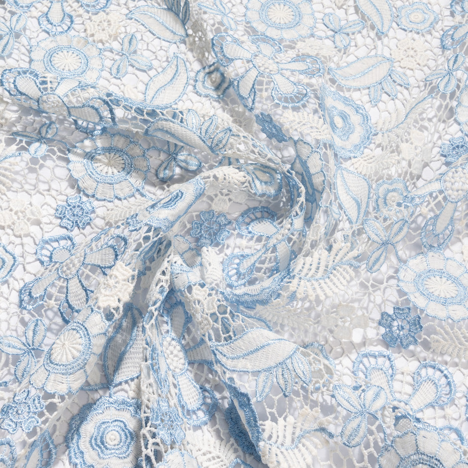 Baby Blue & Ivory Floral Guipure Lace