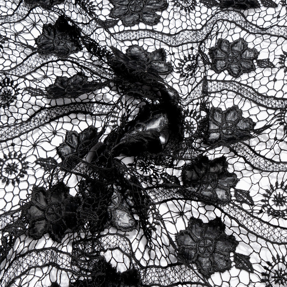 Black PVC Floral Guipure Lace