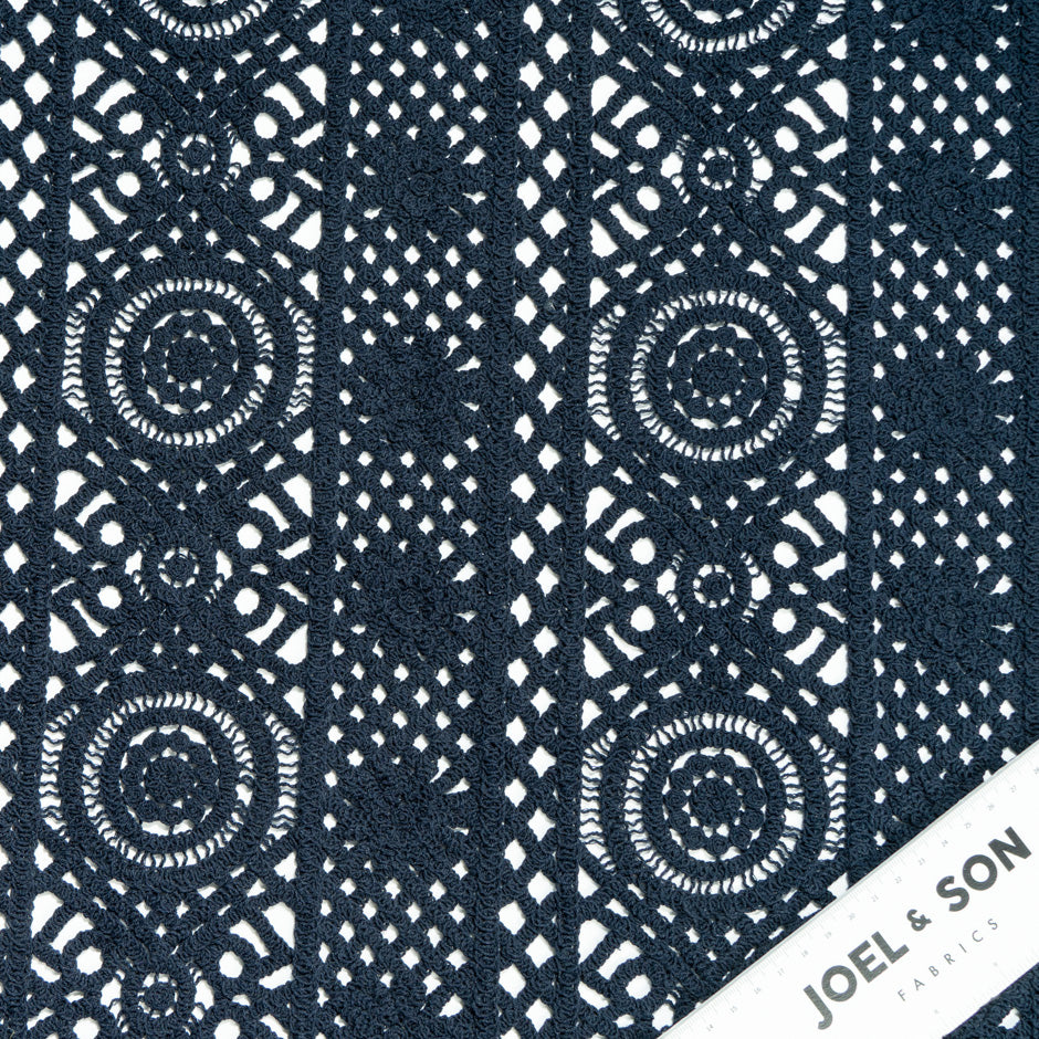Navy Blue Geometric Cotton Blend Guipure Lace