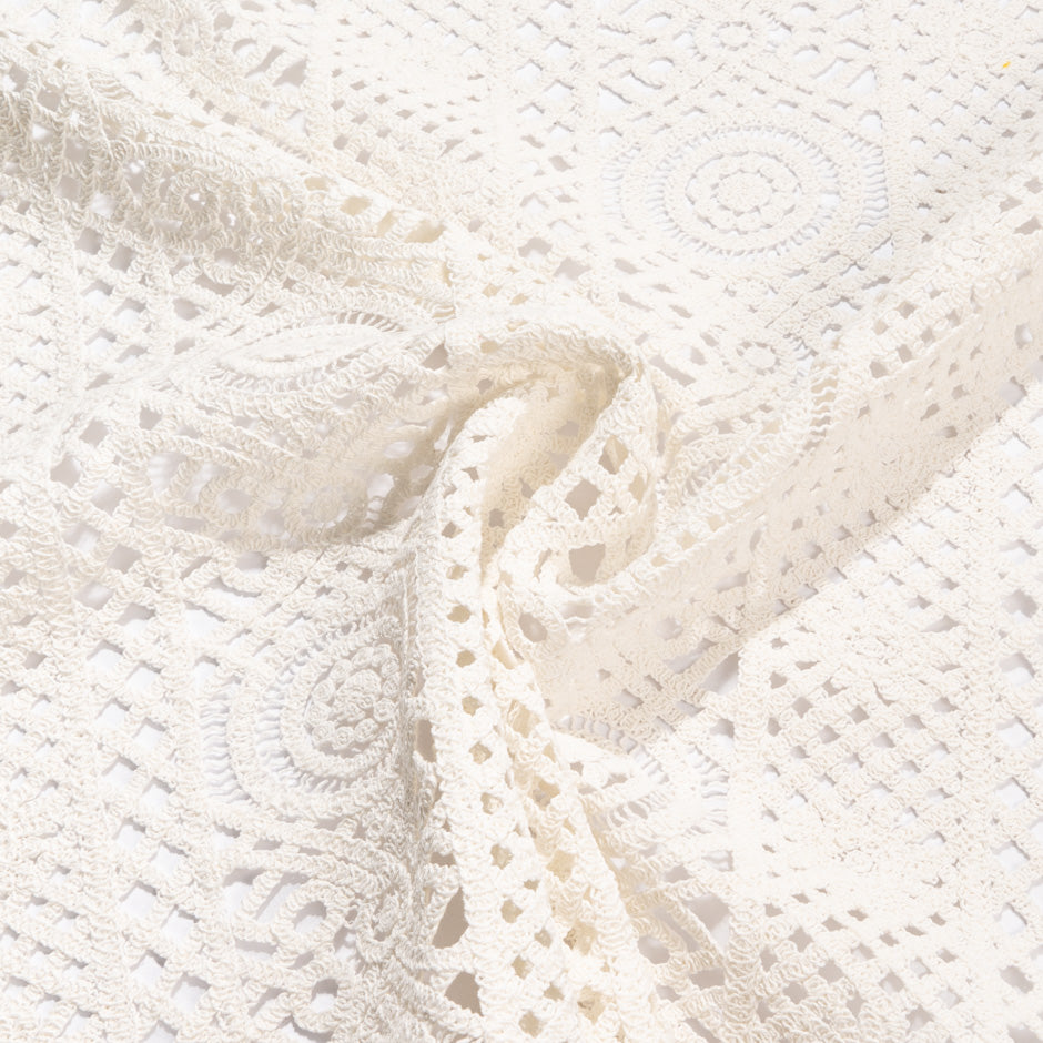 Ivory Geometric Cotton Blend Guipure Lace