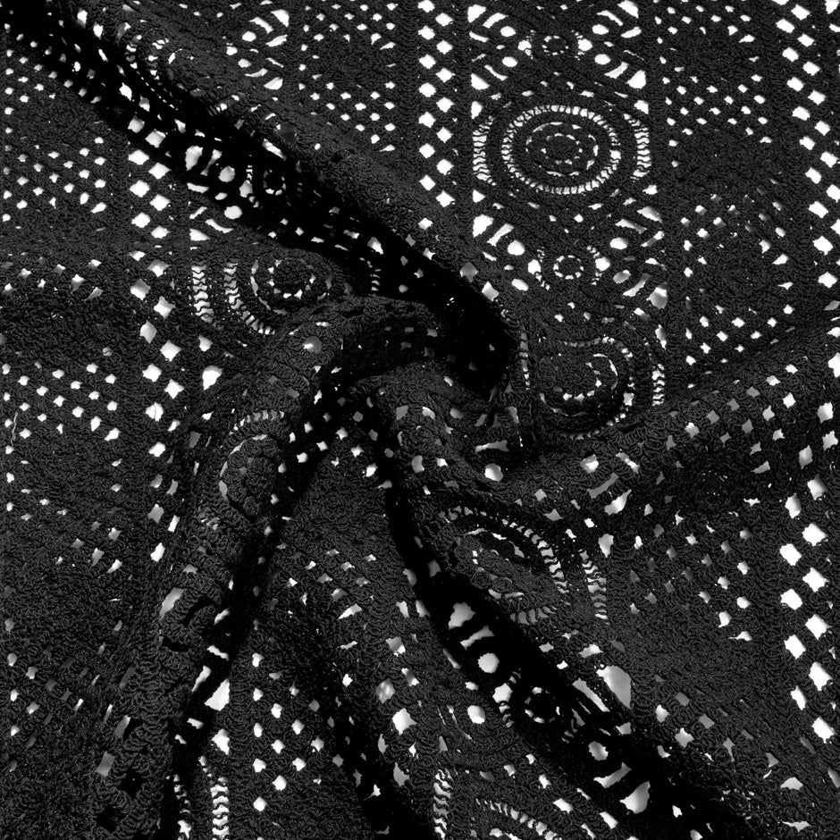 Black Geometric Cotton Blend Guipure Lace