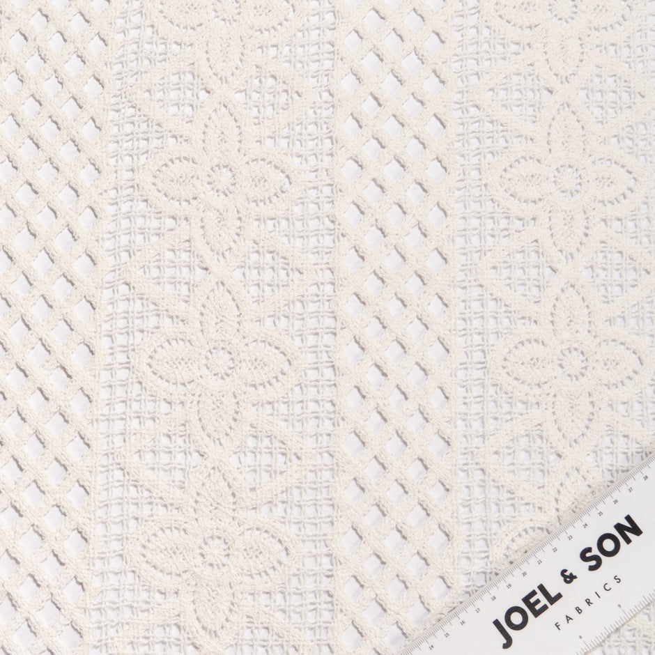 Ivory Geometric Fringed Cotton Blend Guipure Lace