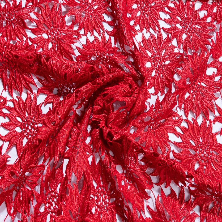Deep Red 'Sunflower' Guipure Lace