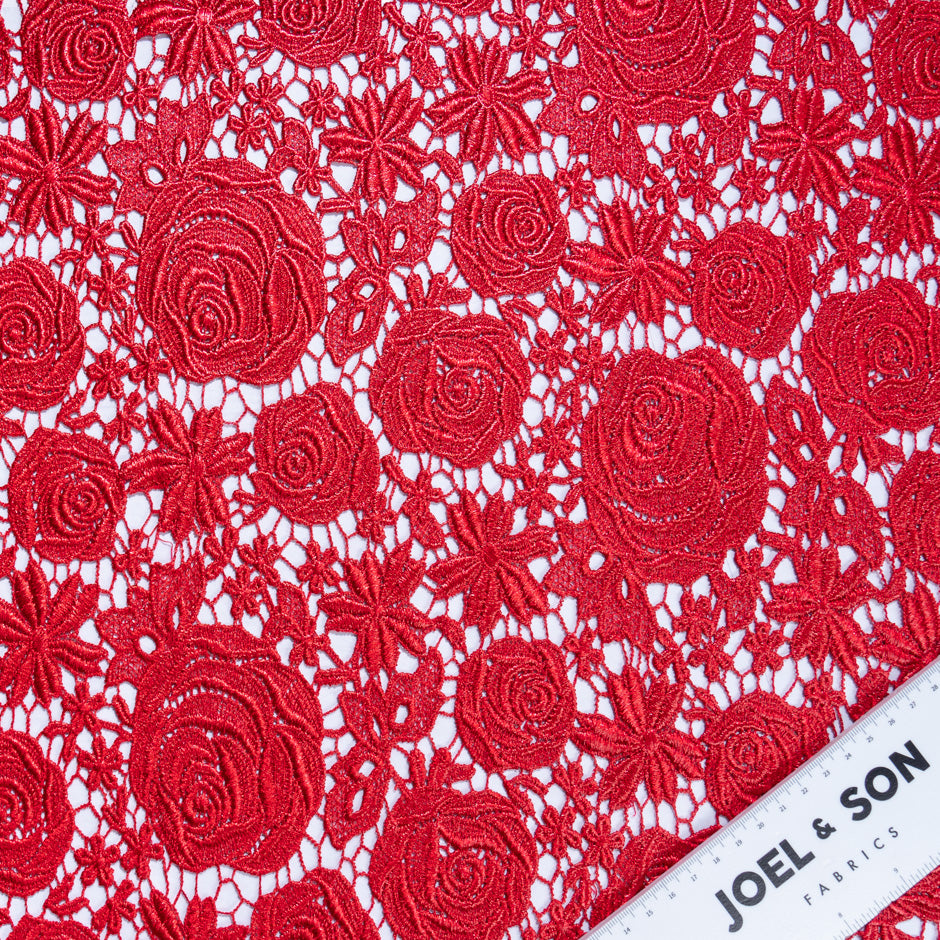 Rich Red Rose Floral Guipure Lace