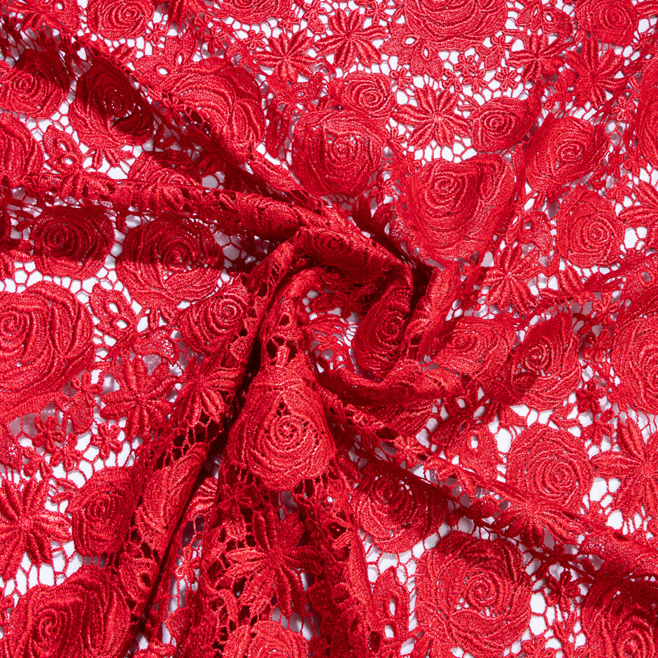 Rich Red Rose Floral Guipure Lace