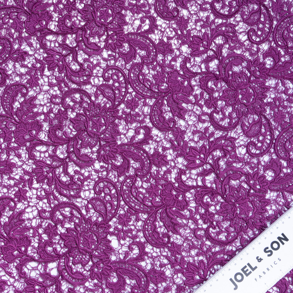 Dark Magenta Floral Corded Guipure Lace