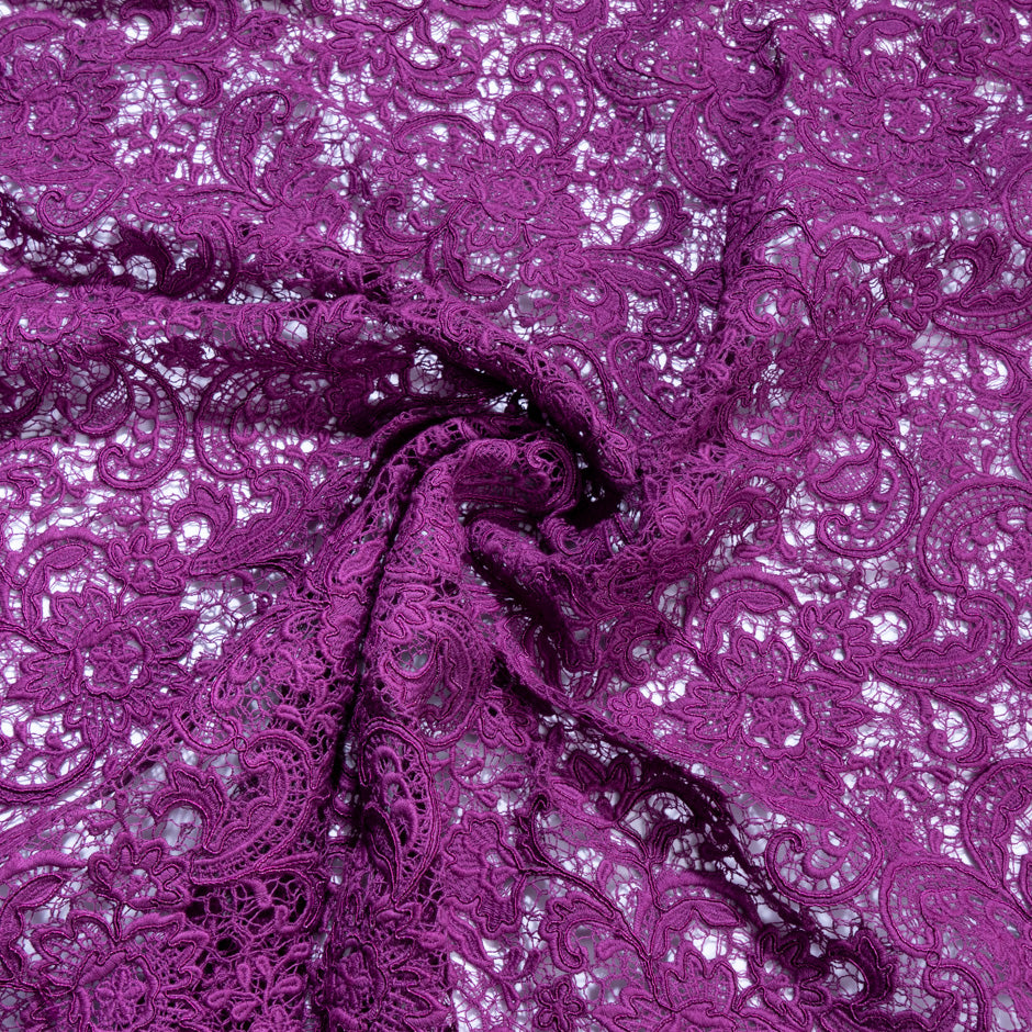 Dark Magenta Floral Corded Guipure Lace