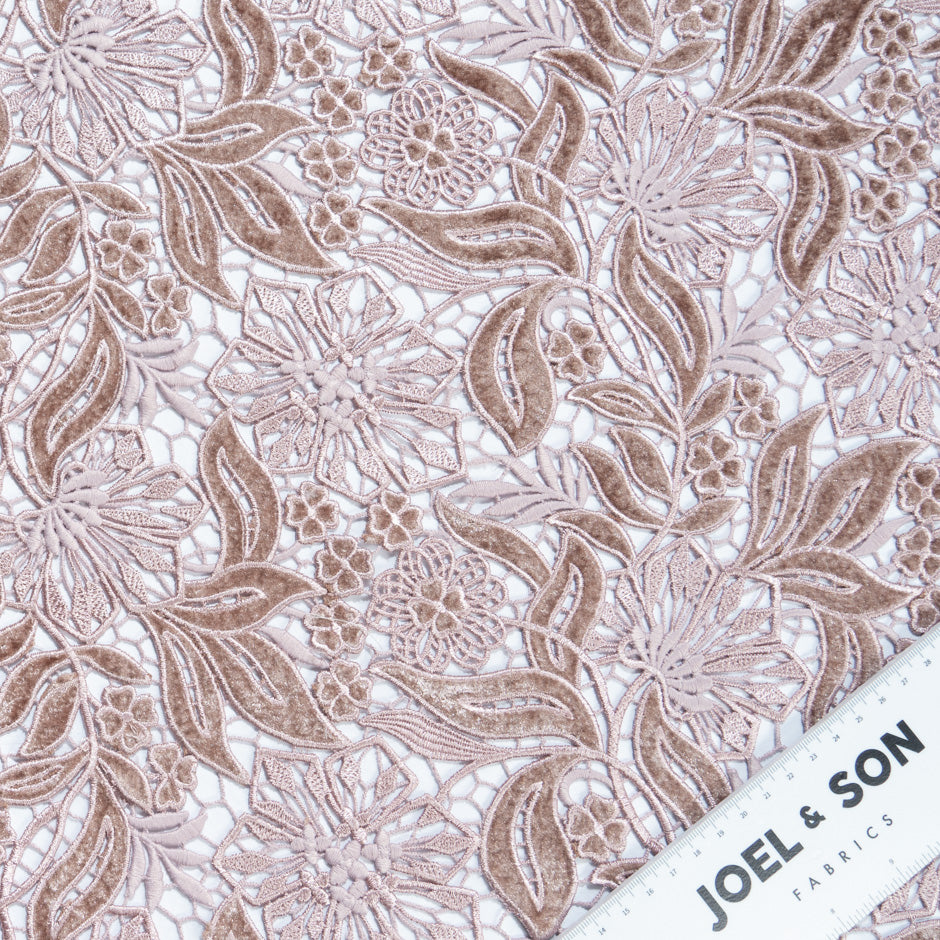 Muted Pink Floral Velvet Guipure Lace
