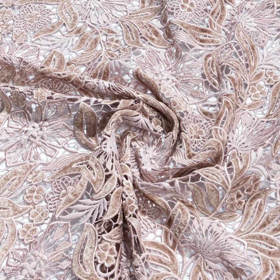 Muted Pink Floral Velvet Guipure Lace