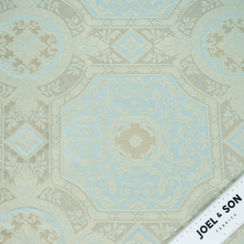 Taupe & Baby Blue Cotton Blend Brocade