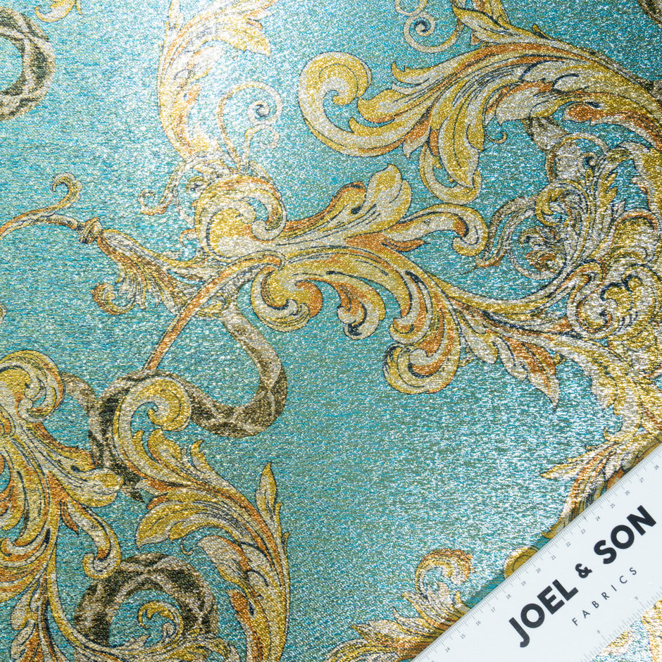 Baroque Printed Turquoise Lamé Brocade