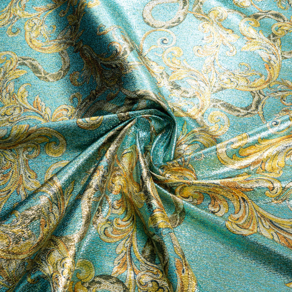 Baroque Printed Turquoise Lamé Brocade