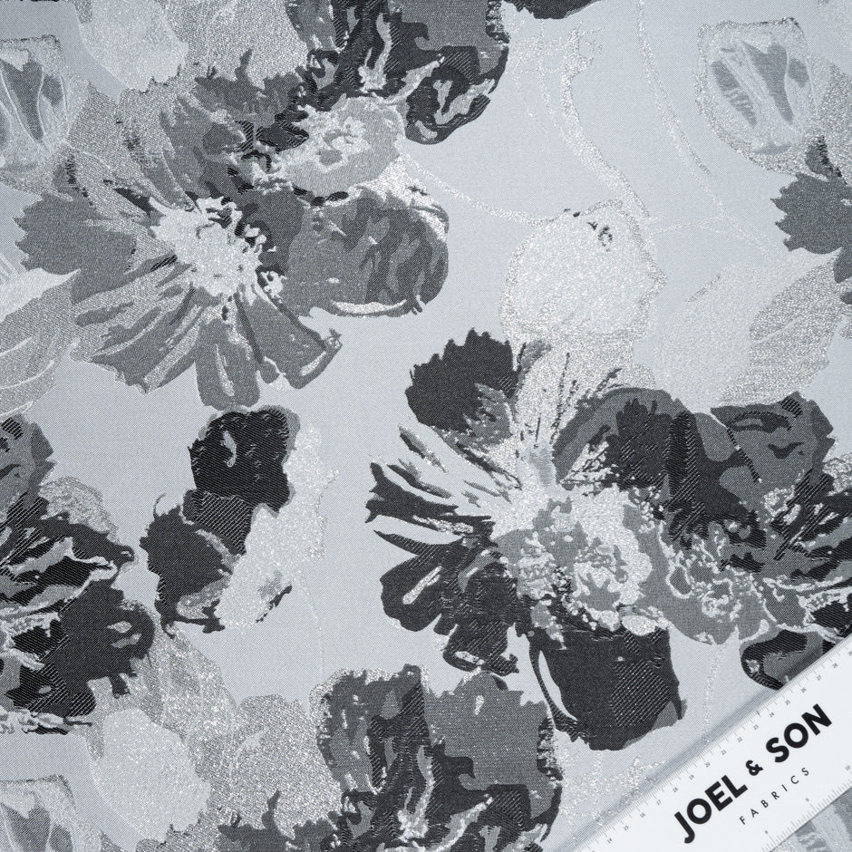 Two-Tone Grey Floral Metallic Brocade