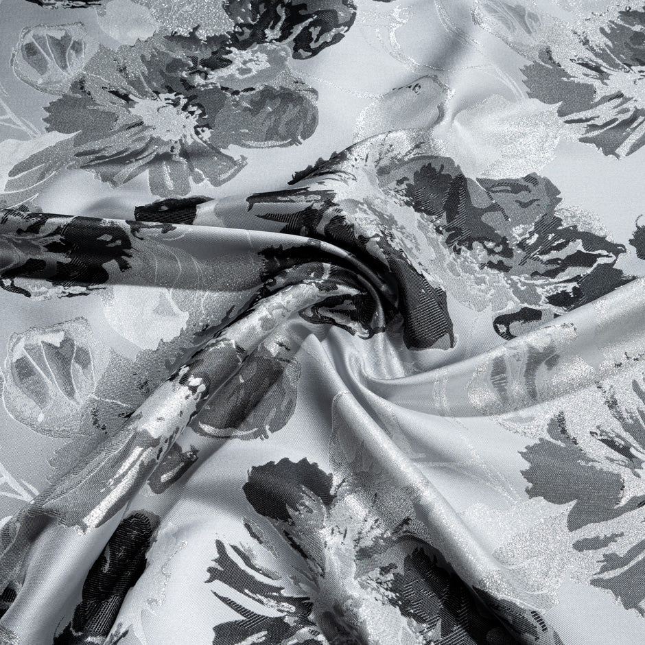 Two-Tone Grey Floral Metallic Brocade