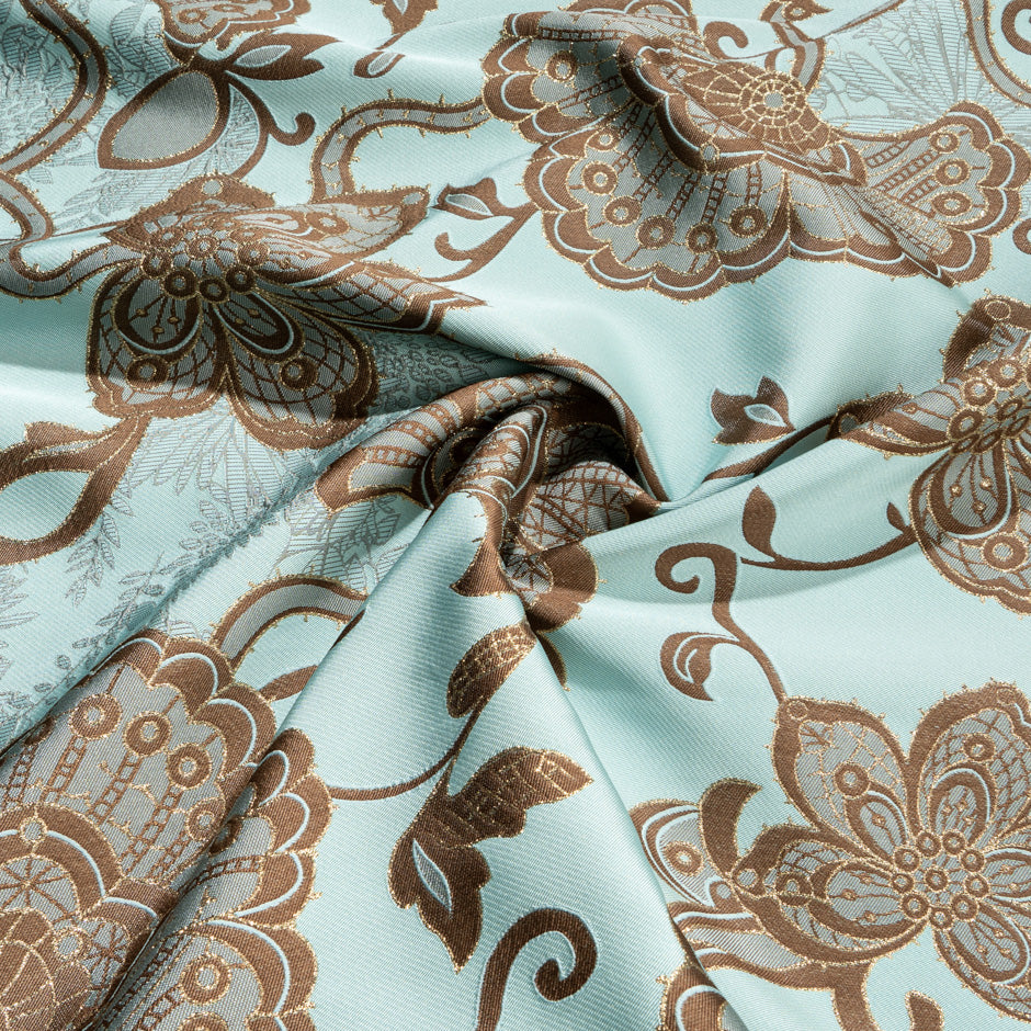 Brown Floral Jacquard Duck Egg Brocade