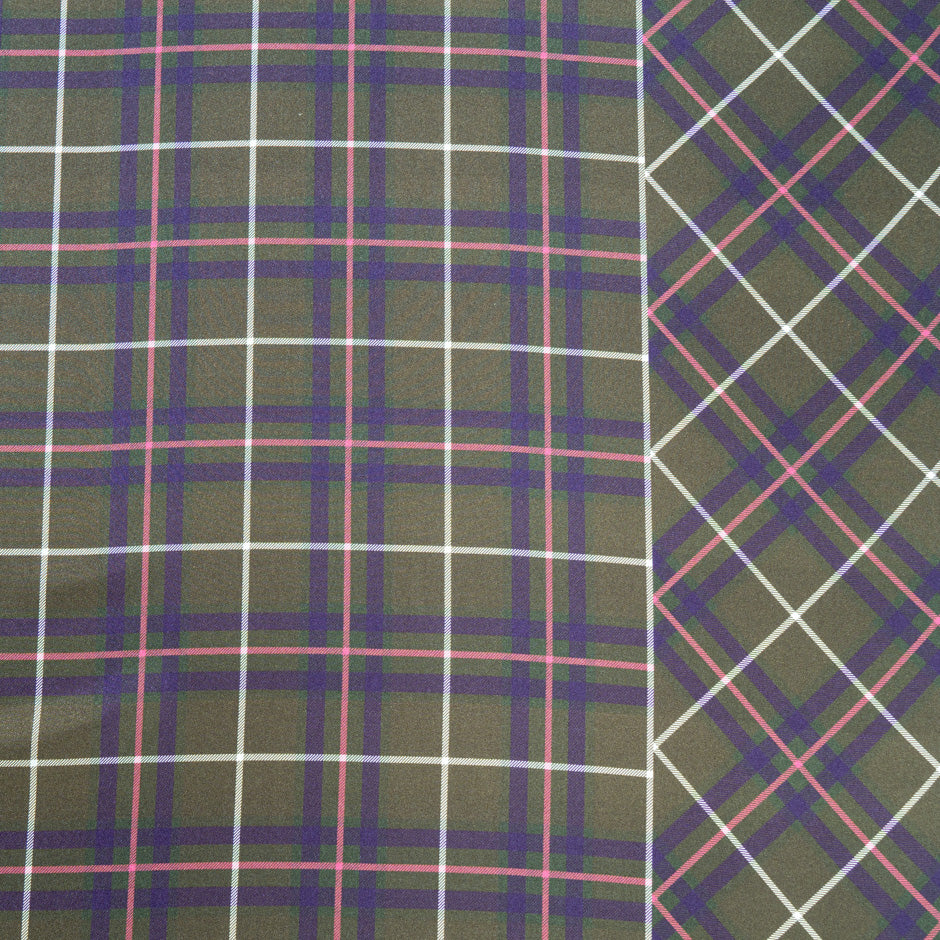 Olive Green Tartan Checkered Silk Twill