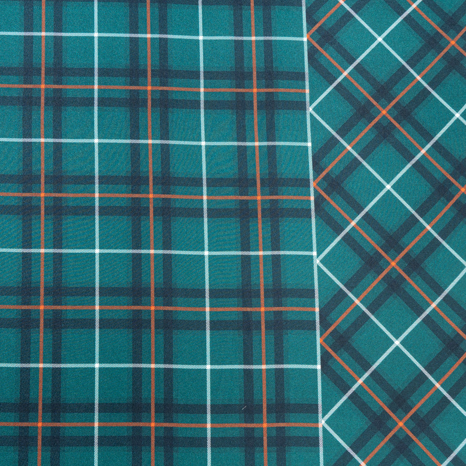 Dark Teal Green Tartan Checkered Silk Twill (A 3.50m Piece)