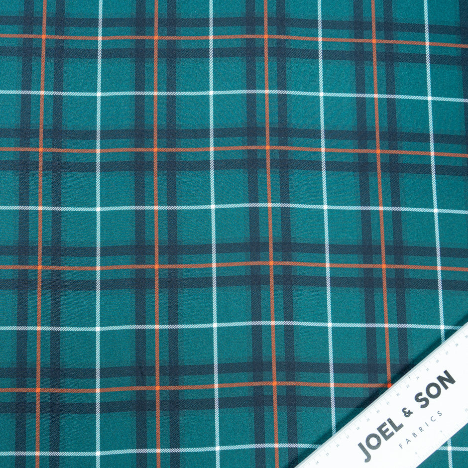 Dark Teal Green Tartan Checkered Silk Twill (A 3.50m Piece)