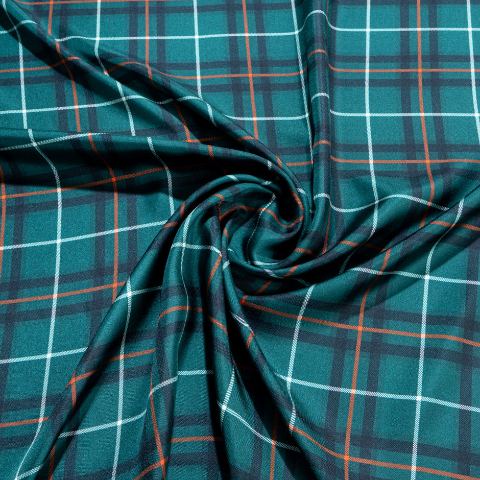 Dark Teal Green Tartan Checkered Silk Twill (A 3.50m Piece)
