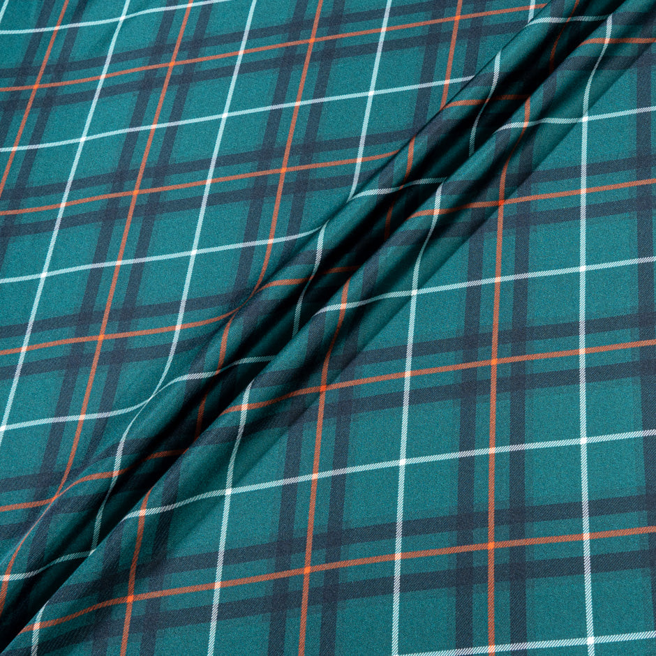 Dark Teal Green Tartan Checkered Silk Twill (A 3.50m Piece)