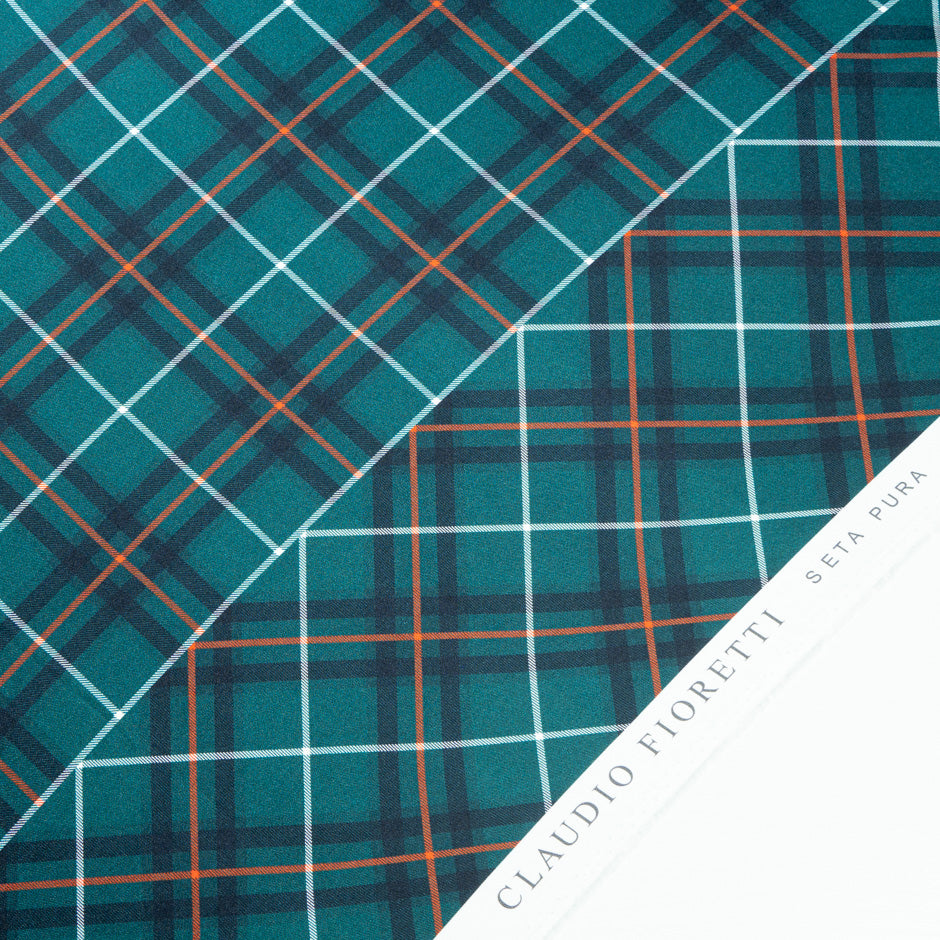 Dark Teal Green Tartan Checkered Silk Twill (A 3.50m Piece)