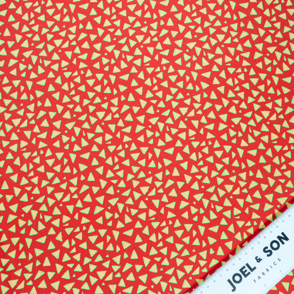 Triangular Printed Red Pure Silk Twill