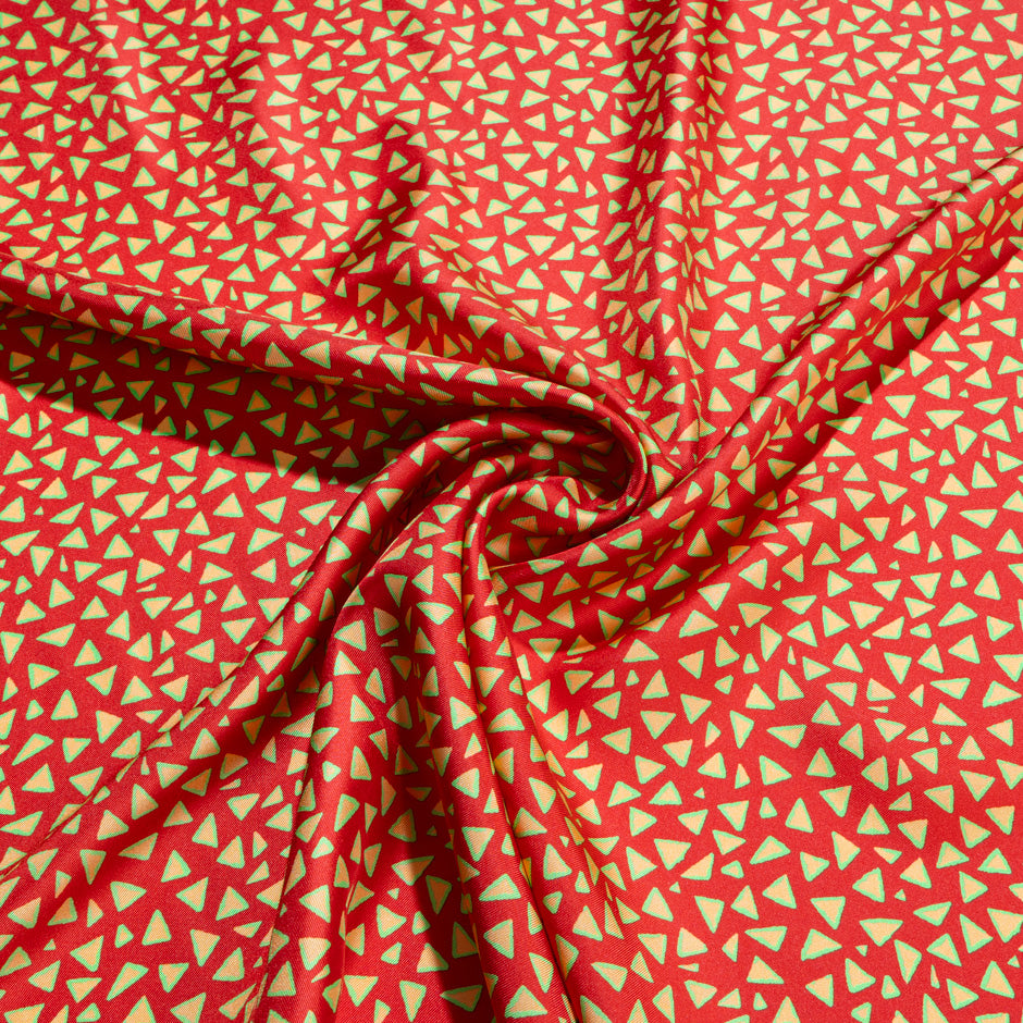 Triangular Printed Red Pure Silk Twill