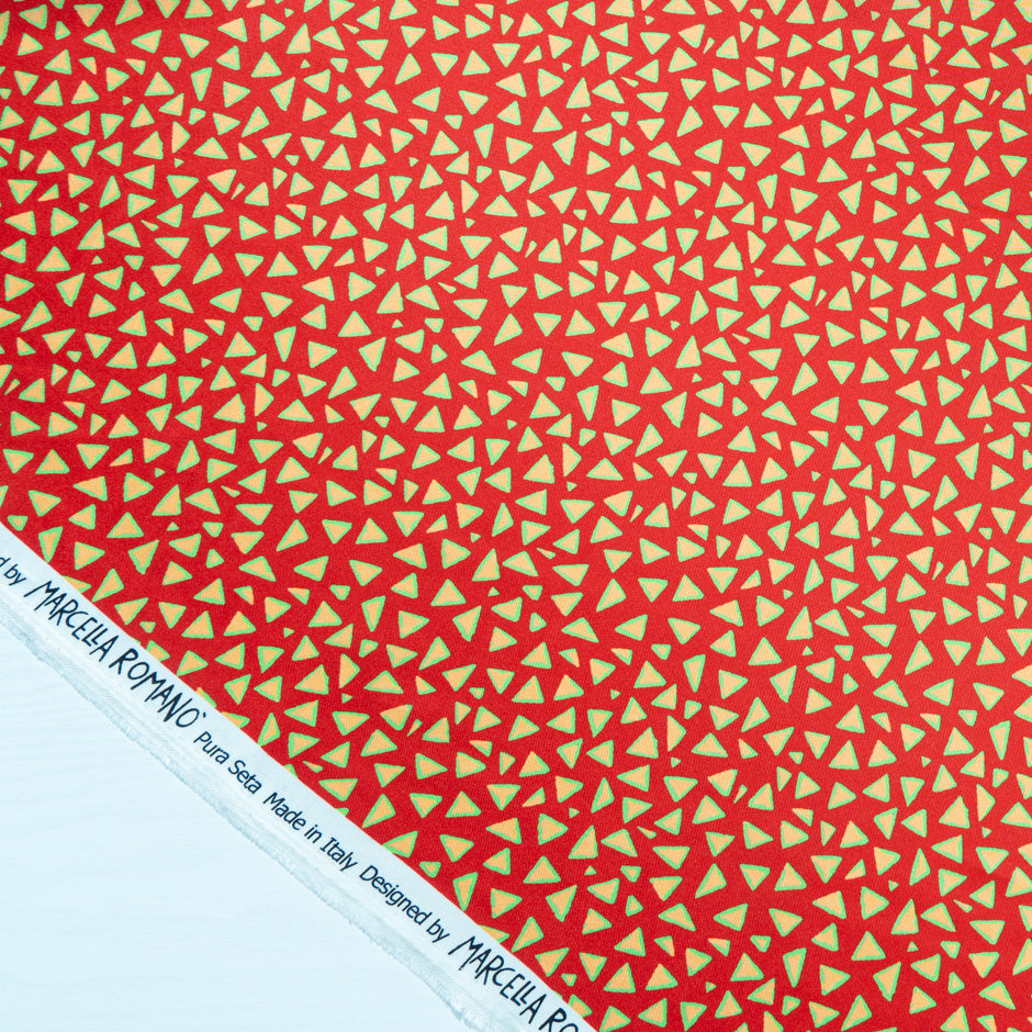 Triangular Printed Red Pure Silk Twill