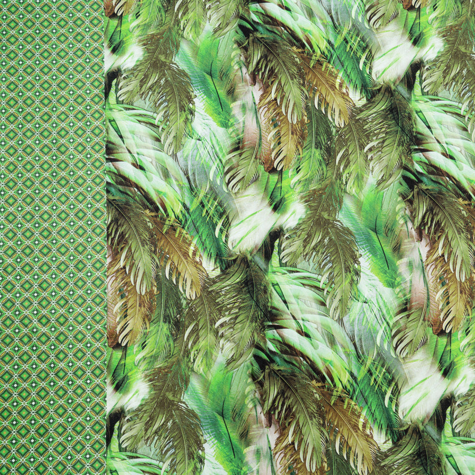 Green & Brown Feathered Leaf Printed Silk Twill (A 2.70m Piece)