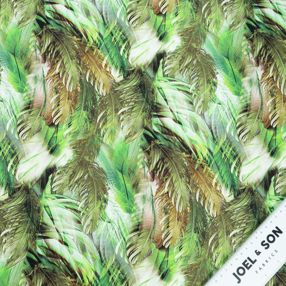 Green & Brown Feathered Leaf Printed Silk Twill (A 2.70m Piece)