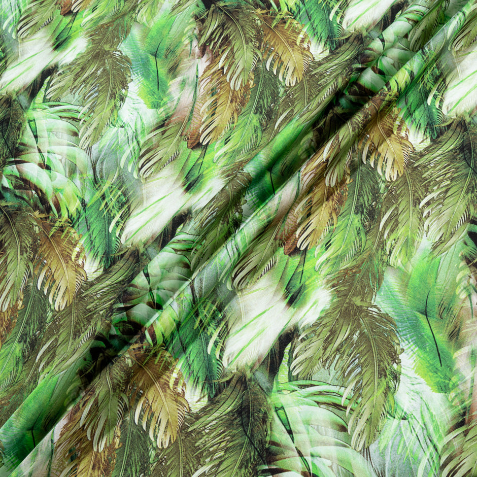 Green & Brown Feathered Leaf Printed Silk Twill (A 2.70m Piece)