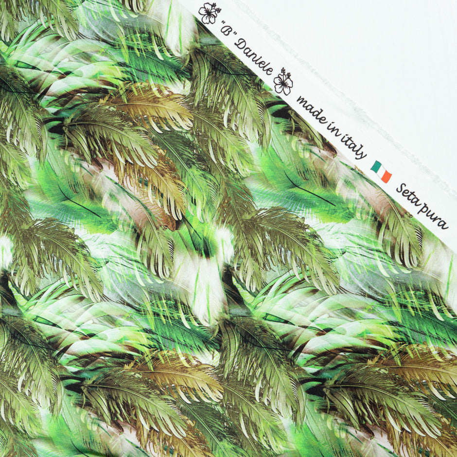 Green & Brown Feathered Leaf Printed Silk Twill (A 2.70m Piece)