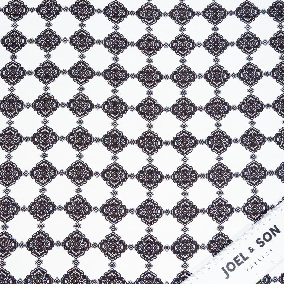 Black Geo Printed White Pure Silk Twill